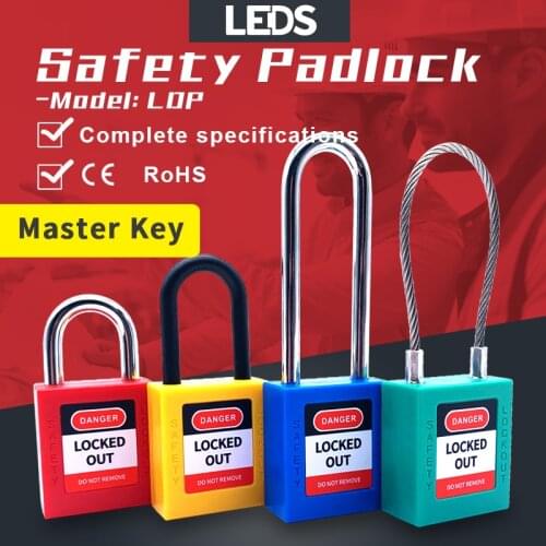 Energy Isolation Safety Padlock Non Conductive 38mm 76mm Long Shackle Red LOTO Lock With Master Key LEDS LDP-MK 10PCS