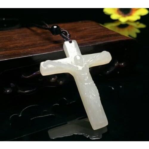 Exquisite Hetian jade cross pendant h48