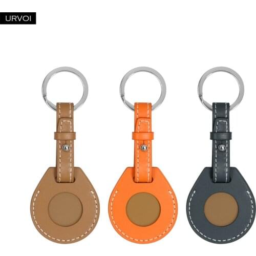 URVOI Leather Key Ring for Apple AirTag Protective Cover Location Tracker Case stainless steel locker Secure Holder with ring
