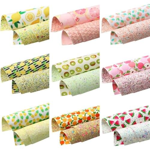 Fruit Series Faux Leather Sheets Double-side Poly Cotton Fabric For Bow-knot Bags Wallet Earring Scrapbook DIY,1Yc20027