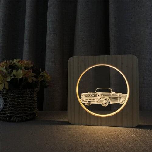 Anicent Car Model 3D LED Arylic Wooden Night Lamp Table Light Switch Control Carving Lamp for Childrens Room Decorate Dropship