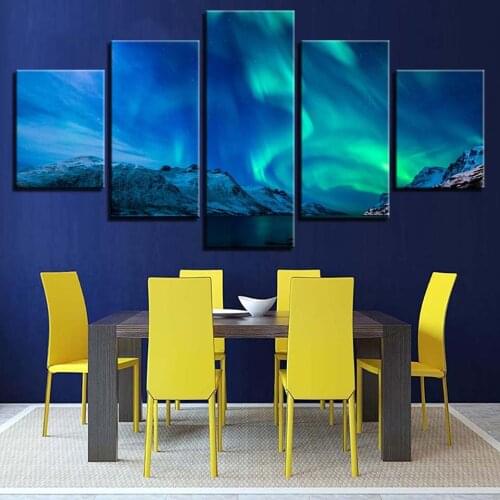 Modular Picture Art Wall For Living Room Home Decoration 5 Panel The Aurora Landscape Painting Abstract Canvas Prints Poster