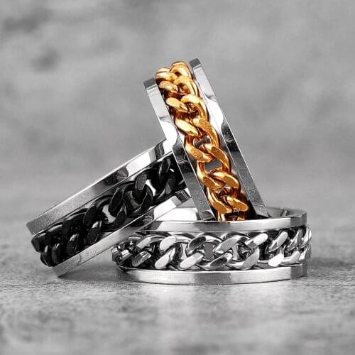 Motorcycle Chain Stainless Steel Mens Rings Punk Simple Unique Trendy for Male Boyfriend Biker Jewelry Creativity Gift Wholesale