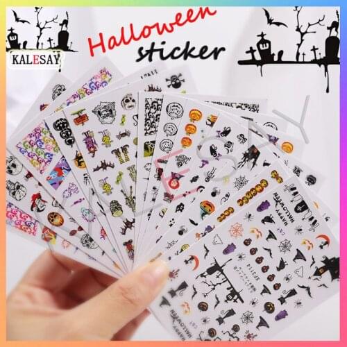 Halloween Skull Nail Sticker for Toe Decals Back Glue Design Nail Art Decals Pumpkin Head DIY Decor Blood Heart Stickers
