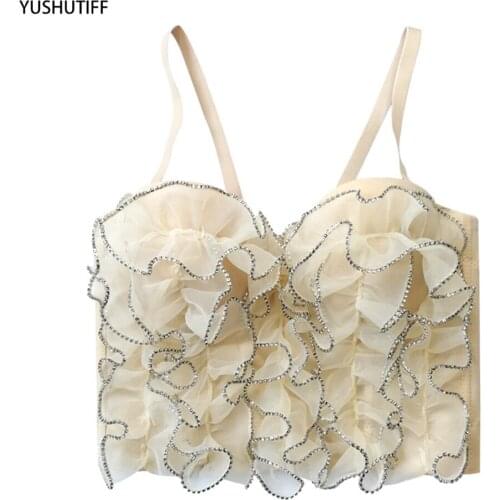 New Summer Women Crop Top To Wear Out Bra 2020 Sexy Short Cami Corset Tops Diamond NightClub Ropa De Mujer Goth Top DB994