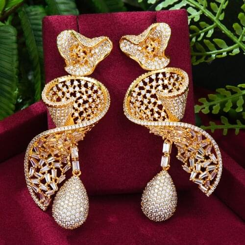 New Trend Dubai Luxury Gorgeous Wavy bow Pendant Earrings For Noble Women Bridal Earring aretes de mujer modernos Gift 2022 Hot