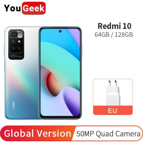 New Xiaomi Redmi 10 Global Version 64GB / 128GB MTK Helio G88 50MP Camera 90Hz 6.5'' Screen 5000mAh 18W Fast Charge Cellphones