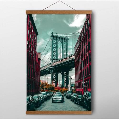 New York Manhattan Bridge City scape Solid Wood Scroll Paintings Wall Art Posters Canvas prints art For Living Room Decor