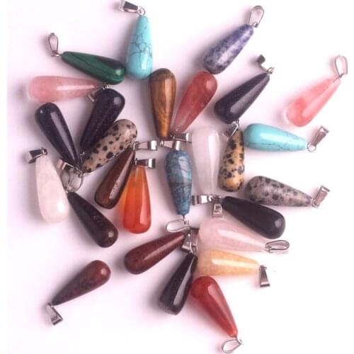 Wholesale 50PCS Natural Stone Teardrop Healing Crystal Necklace Pendants Reiki Quartz Pendulums Charms for Jewelry Making Free