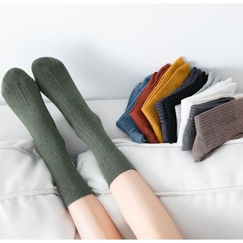 Autumn Winter Candy 11 Color Woman Socks Cotton Vertical Stripe Kawaii Socks Women 82601