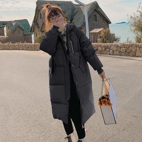Long Parkas Womens Thick Hooded Pockets Loose Ladies Down Coat Casual Warm Winter Jacket Long Sleeve Outerwear for Female New