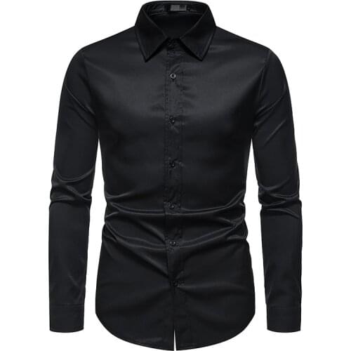 PARKLEES Mens Long Sleeve Button Tuxedo Shirt Solid Color Fashion Casual Slim Fit Formal Dress Shirts for Men Chemise Homme