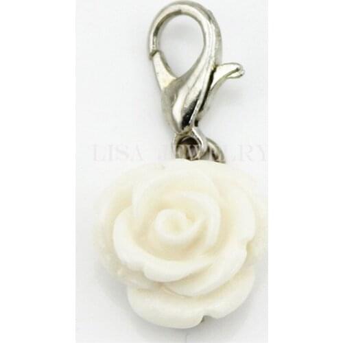 Floating Charms White Coral Rose Flowers dangles fit lockets Multi-Function Pendant Jewelry Pendants&Necklaces