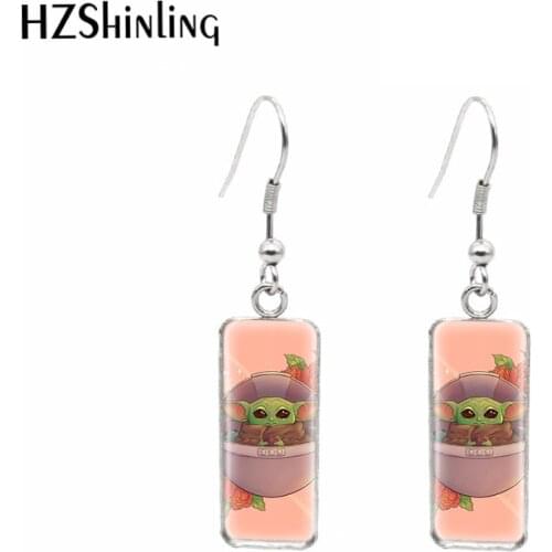Baby Yoda Paintings Rectanglur Hook Earrings Glass Earrings Ear Accessories for Girls