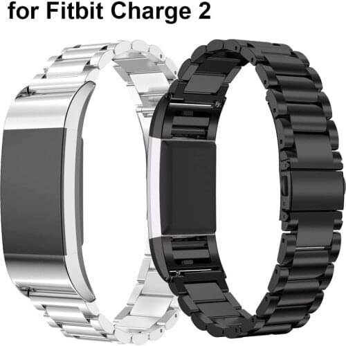 Bands for Fitbit Charge 2 Strap Stainless Steel Metal Replacement Watch Band Strap Bracelet Accessories Woman Black Silver