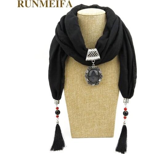 RUNMEIFA Necklace Pendant Neckerchief Scarves Round Pendant Acrylic Material Women Muffler New Designer Scarfs Jewelry Bijoux