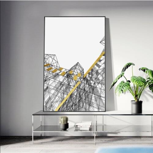 High-rise Building Construction Black and White Golden Nordic Simple Abstract Poster Canvas Painting Wall Art Pictures