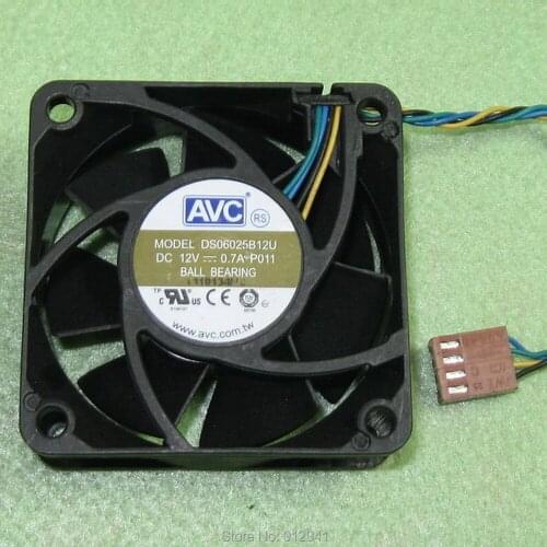B101a AVC DS06025B12U 6025 60mm x 60mm x 25mm Ball Bearing PWM Cooler Cooling Fan DC 12V 0.7A 4Wire 4Pin Connector Yellow Label