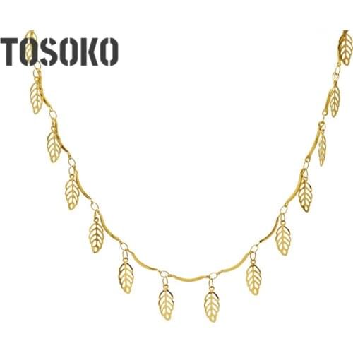 TOSOKO Stainless Steel Jewelry Leaf Pendant Necklace Womens Fashion Clavicle Chain BSP602