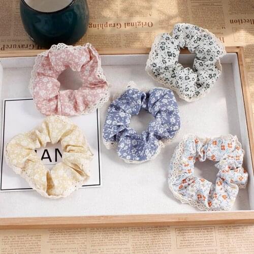 2021 Rurality Style Lace Hair Band for Women Vintage Hair Ring Ponytail Flowers Hair Ties Korean Cute Scrunchie Hair Accessories