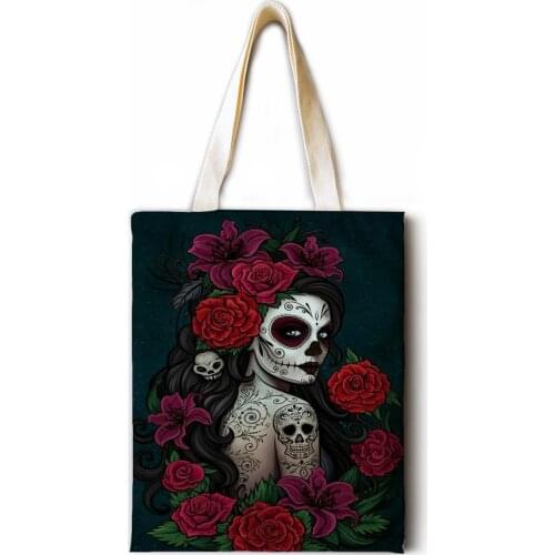 Horror lady cotton and linen lady large-capacity casual printing handbag fashion art lady shoulder bag