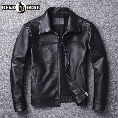 100% Genuine Leather Cowhide Biker Jacket Men Plus Size 5XL Turn-Down Collar Casual Outerwear Brand Black Business Short Coat