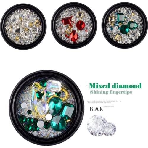 1 Pot of 3D Decoration Mixed Nail Art Rhinestones Gems Beads Glitter AB Crystal