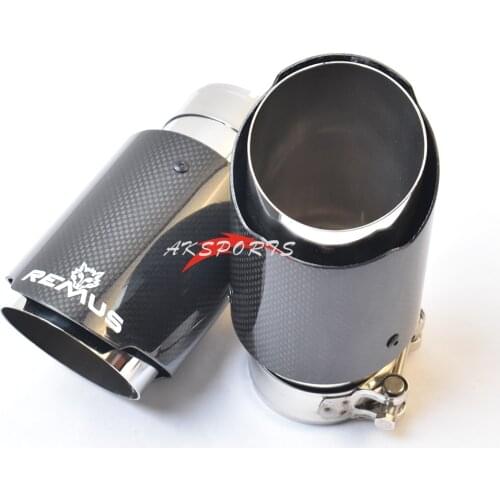 1PC Car Exhaust Tail Pipe Glossy Carbon Fiber Stainless Steel Straight Flange Muffler Tip