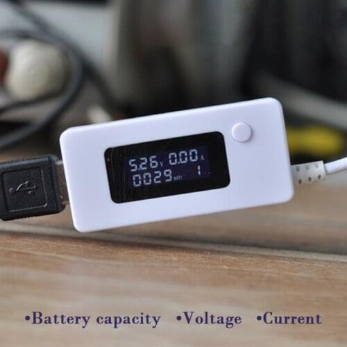 1Pc White Tail Ammeter LCD Display Mini USB Voltage Current Capacity Monitor Tester Meter 4 -30V Detector Mobile Power Tester