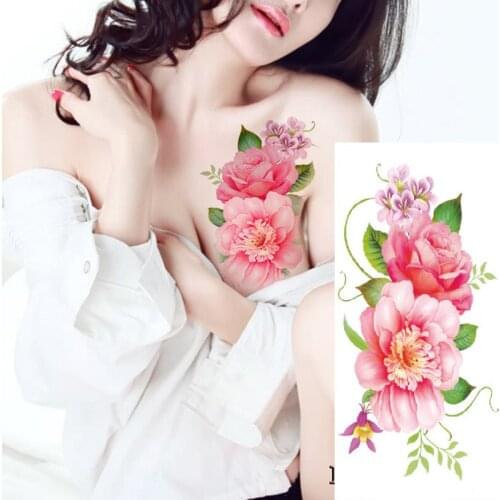 1pc rose artificial flowers arm shoulder tattoo stickers flash henna tattoo fake waterproof temporary tattoos sticker women body