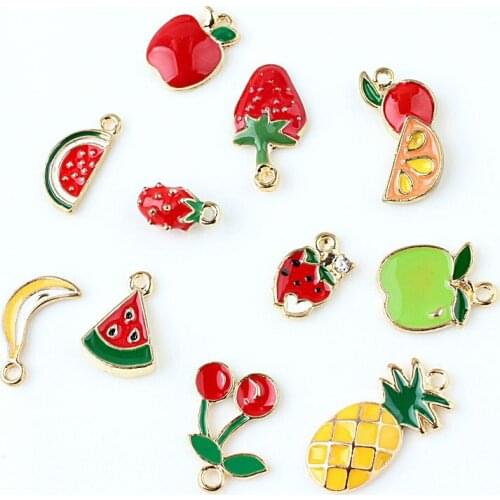 10pcs Enamel hair shoes strawberry cherry banana pineapple watermelon charms alloy chic fruit Earrings Pendant DIY accessories