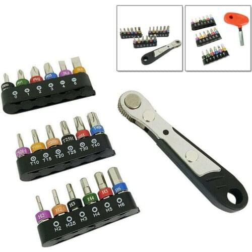 19Pcs/set Mini Wrench Screwdriver Flat Cross Head Bits Set 1/4 Driver Socket