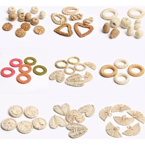 2pcs 5pcs 10pcs Mixed Vintage Geometric Bamboo Weave Handmade Knitting Bamboo Pendant for Jewelry Making Earrings Accessries