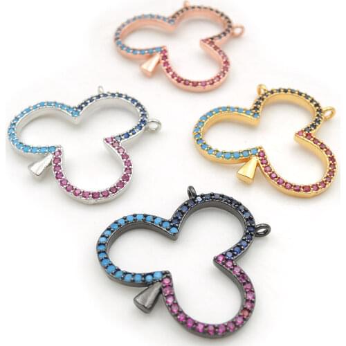 23*25*2mm Micro Pave Kallaite&Red&Blue CZ Clover Charms Of Double Loops Fit For Men And Women Making Necklaces Jewelry