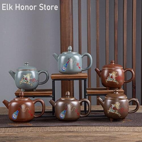 250ml Retro Kiln Fambe Ceramic Teapot Dehua Ancient Coarse Teapot Handmade Music Note Art Single Pot Kung Fu Teaset Master Pots