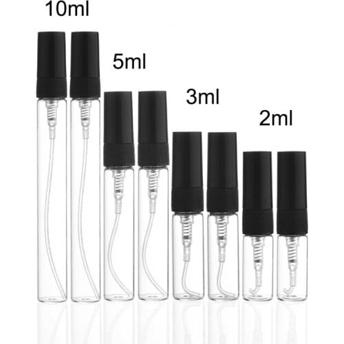 50PCS/Lot 2ml 3ml 5ml 10ml Sample Spray Bottle Portable Transparet Glass Perfume Bottle Atomizer Container Travel Perfume Bottle