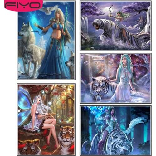 FIYO Full Square 5d Diy Cartoon Diamond Painting Tiger Animal Diamond Embroidery Fairy Beast Abstract Rhinestone Home Decor Gift