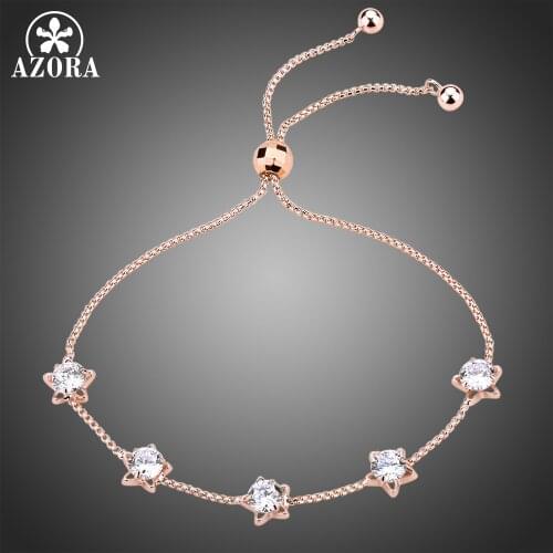 AZORA Five Star Clear Cubic Zirconia Slide Adjustable Chain Bracelets Women Fashion Rose Gold Color Jewelry Gifts TS0191