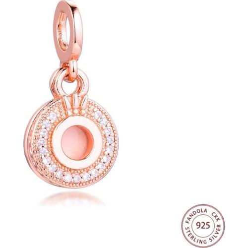 2020 New 925 Sterling Silver Rose Gold Sparkling Pavé Crown O Dangle Charms Fits Original Bracelet Beads for Jewelry Making