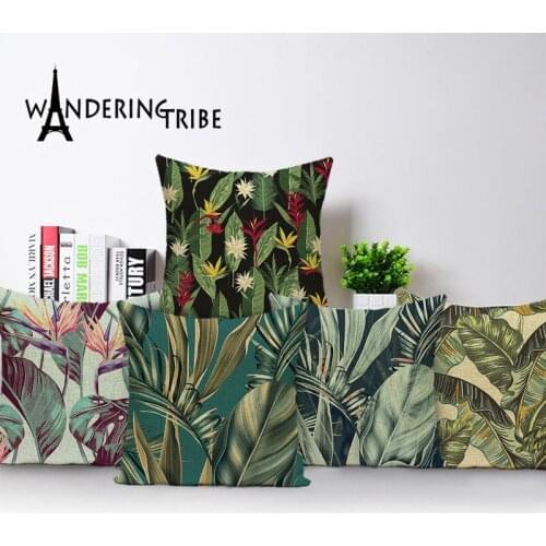Tropical Print Decoration Throw Pillow Covers Jungle Home Decor Cushions Cushion Cover Rainforest Green Flax Pillow 45 * 45
