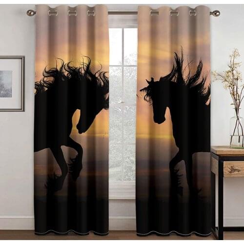 Home Living Room Shading Decorative Curtain Home Textile Decoration Bedroom Grommet Top Curtains Horse 3D Printing Pattern
