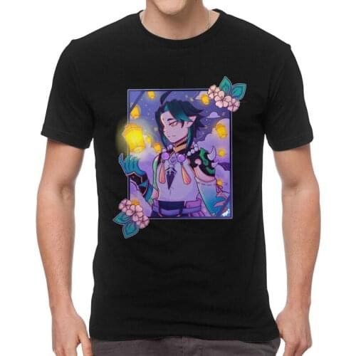 Xiao Genshin Impact Anime Manga T Shirts Men Short Sleeve 100% Cotton T-shirts Game Tee Fashion Tshirts Gift Idea
