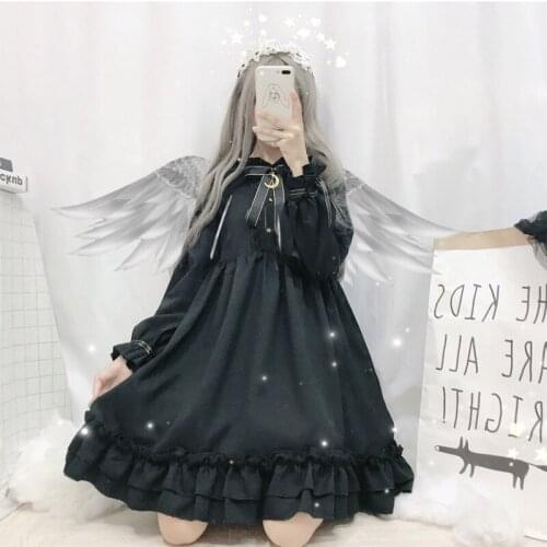 Gothic Lolita Dress Soft Sister Women Vintage Dark Cute Bow Moon Ruffled Tea Party Dress Victorian Sweet Princess Fairy Clothes