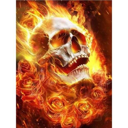 Halloween Diamond Art Flame Skull Mosaic Embroidery Painting Rhinestone Drawing Picture Home Wall Papers Handcraft Gift Beadwork