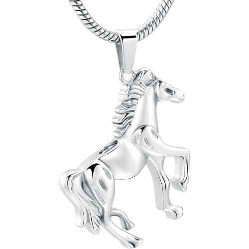 IJD10072 Free Filling Kits! Stainless Steel Horse Cremation Pendant for Ashes,Mustang Horse Urn Pendant for Pets Ashes Holder
