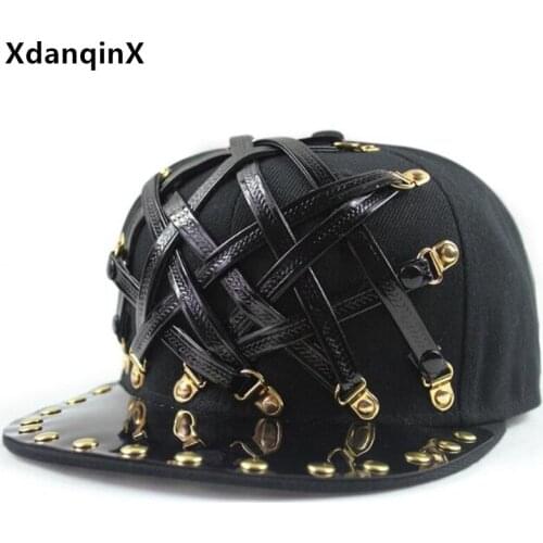 XdanqinX Novelty Personality Trend Hip Hop Caps Men Women Punk Style Headdress Decorated Couple Hat Bar Nightclub Flat Brim Cap
