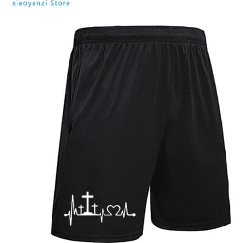 Men running shorts Casual pants Heartbeat Cross Jesus Faith pants Mens sports shorts Mens short pants ou3-94673