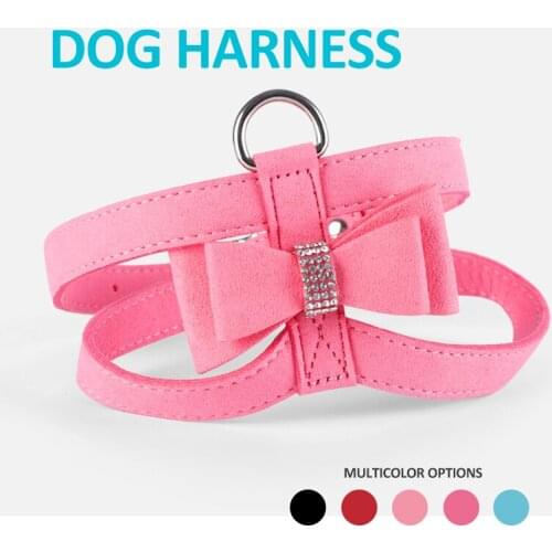 Soft Pet Dog Harnesses Leash Set Adjustable Super Fibers Fabric Dogs Vest Cat Harness For Small Medium Dog Bow Dog Collar Leash