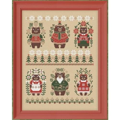Six Christmas bears 35-42 cross stitch kit aida fabric 18ct 14ct canvas cotton thread embroidery kits DIY craft set