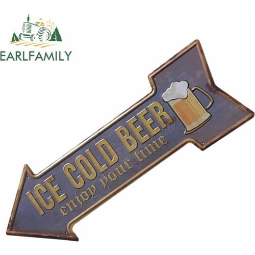EARLFAMILY 13cm x 10.7cm for Ice Cold Beer Enjoy Your Time Car Stickers Scratch-proof Custom Printing Air Conditioner Decal